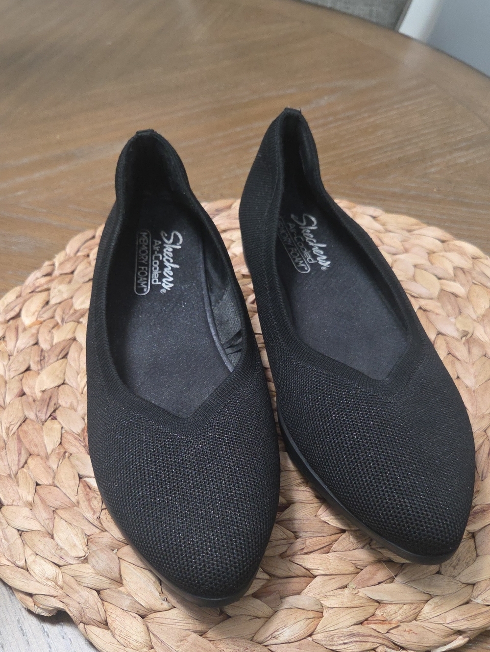 Skechers Cleo 2.0 Love Spell Black Stretch Knit Ballet Flats Size 11